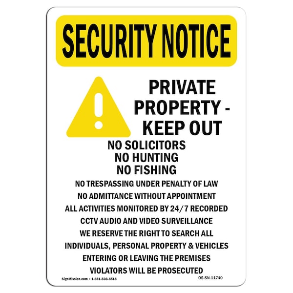 Safety Sign, OSHA SECURITY NOTICE, 5" Height, Pack of 10, Portrait, 10PK